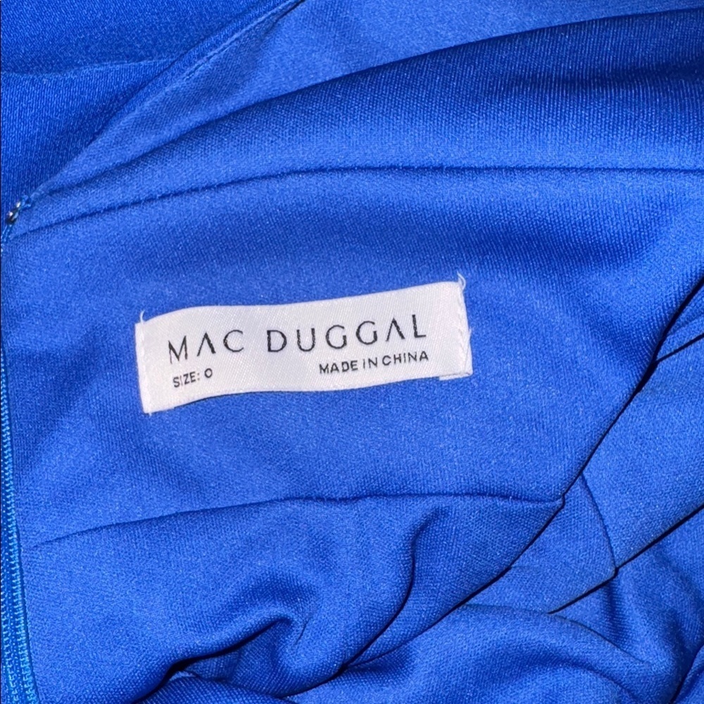 NWOT Mac Duggal Bow Royal Blue Shoulder V-Neck Gown sz  0 - Picture 7 of 7